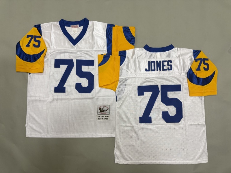 Men 2025 Los Angeles Rams 75 Jones white Throwback Limited NFL Jersey style 002